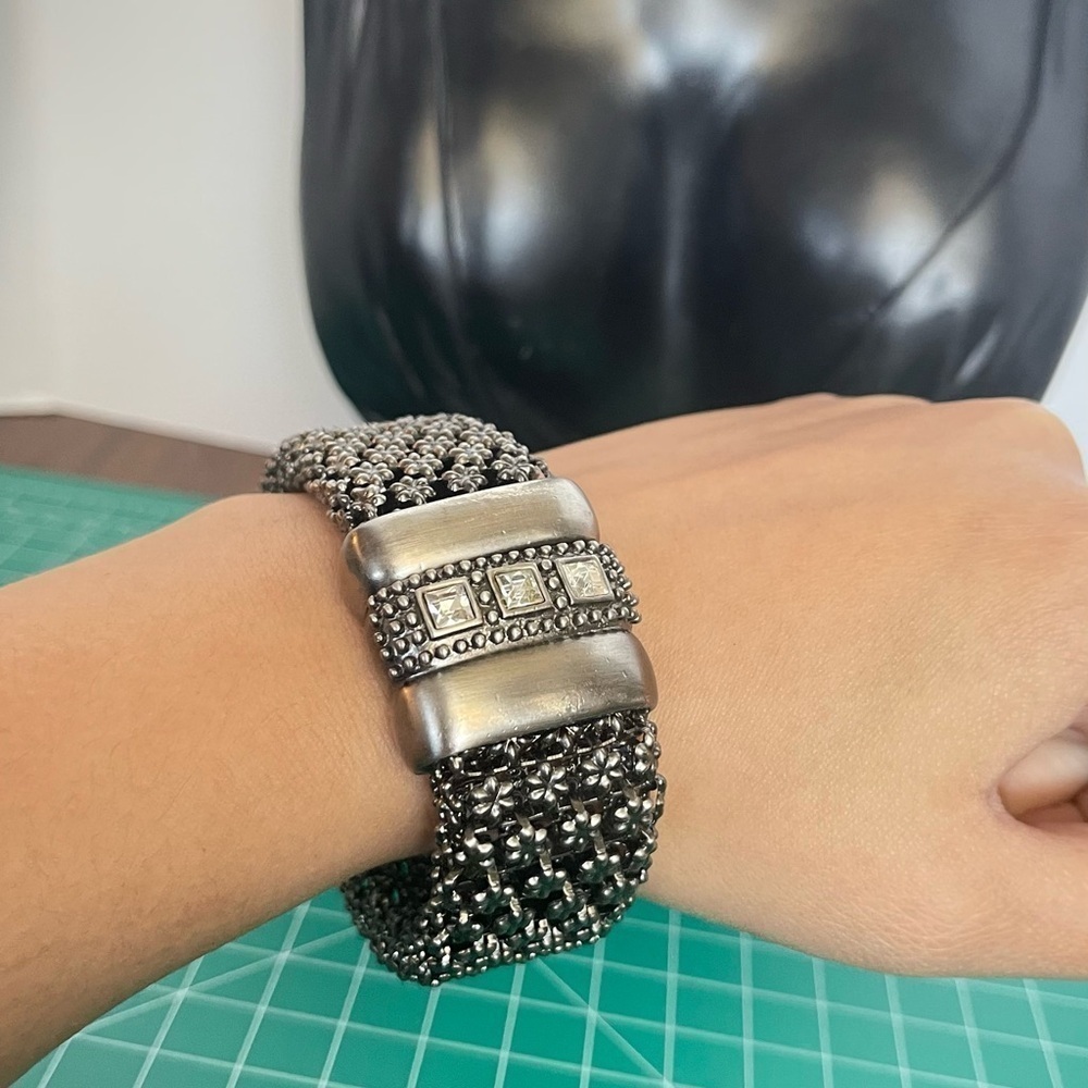 Magnetic floral tribal cz silver tone bracelet